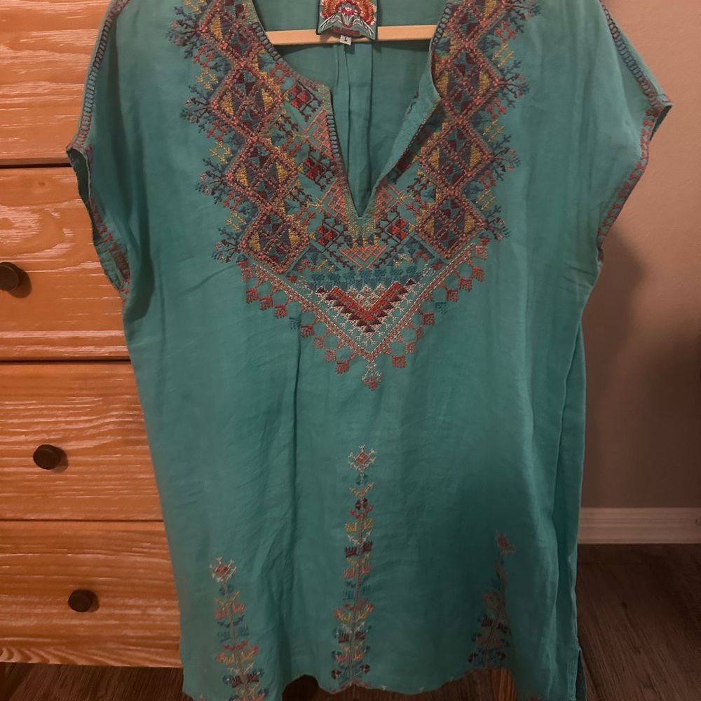 Embroidered Teal Women's Top